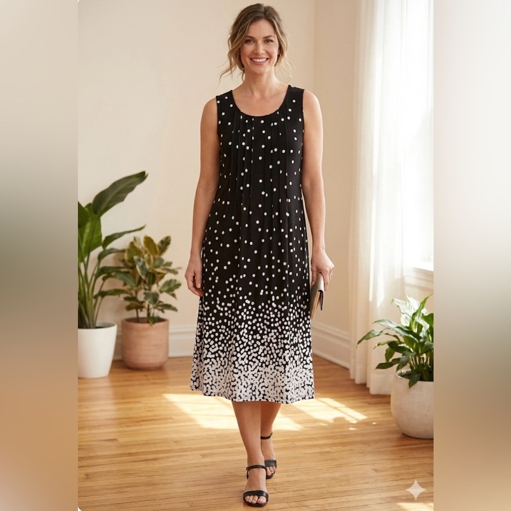 NWT Perceptions Black and White Dot Midi Dress size XL‎